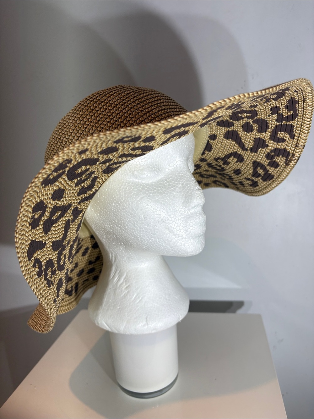 Renato Balestra Straw Floppy Hat Leopard Print Wide Brim Beach Sun Hat